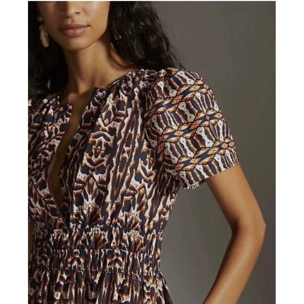 Anthropologie Somerset Maxi Dress Navy Orange Geometric Print Size M - Picture 4 of 10
